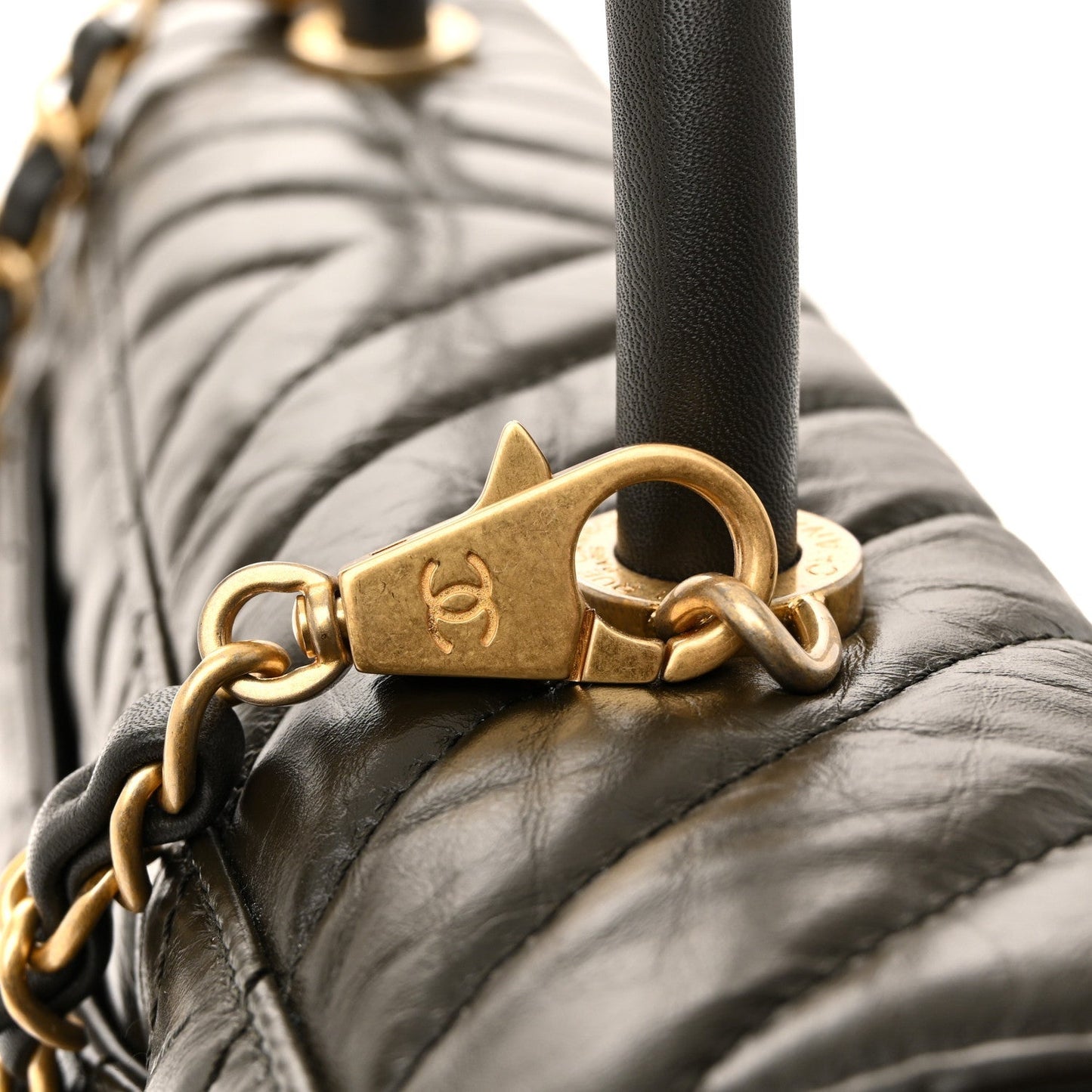 Calfskin Chevron Quilted Medium Coco Handle Flap Green
