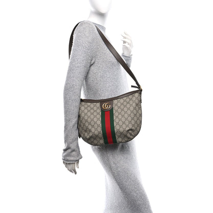 GG Supreme Monogram Web Small Ophidia Half Moon Hobo Brown