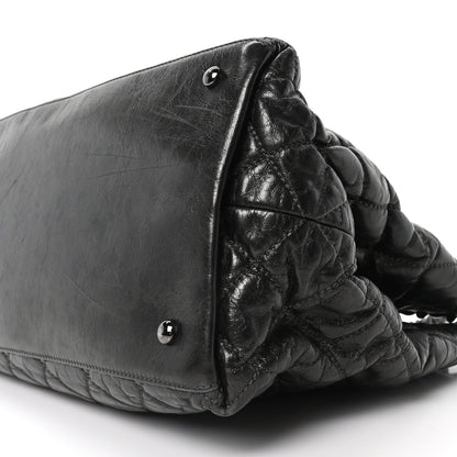 Metallic Aged Calfskin Quilted Small Chain Me Tote Dark Silver