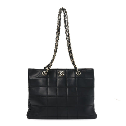 Calfskin Stitched Chocolate Bar Shopping Tote Black