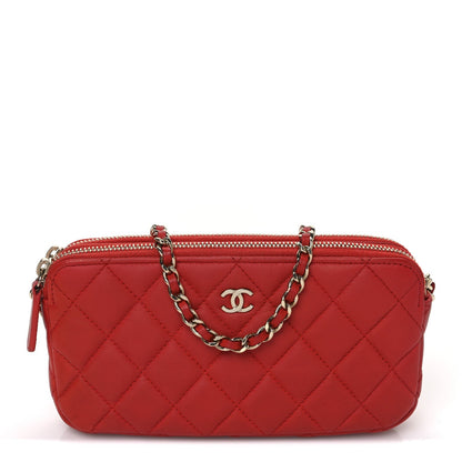 Lambskin Quilted Small Clutch With Chain Red