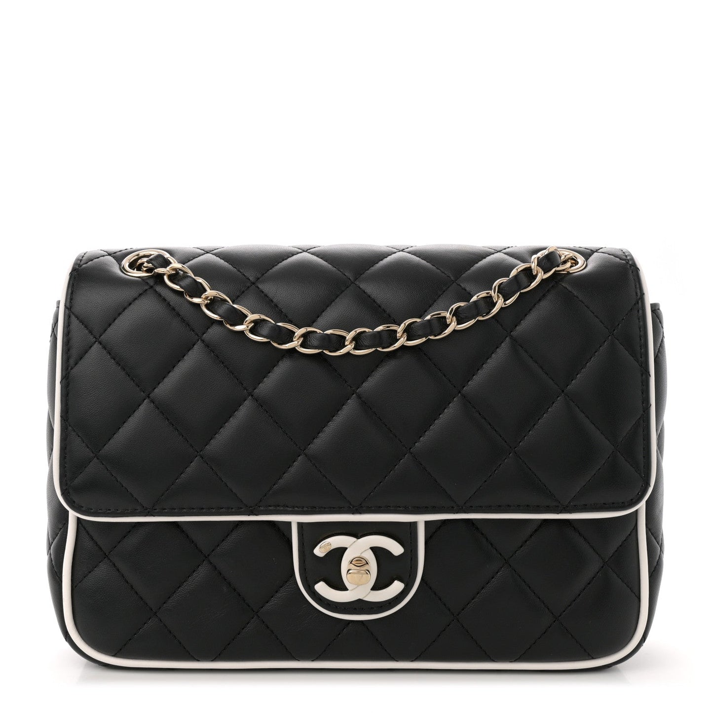 Lambskin Quilted Resin CC Flap Bag Black White