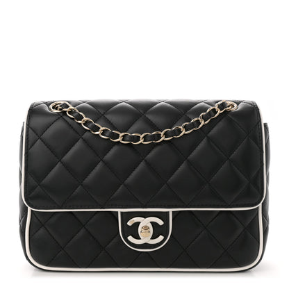 Lambskin Quilted Resin CC Flap Bag Black White