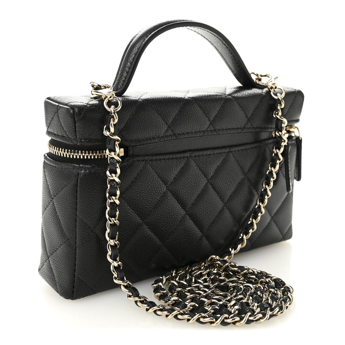 Caviar Quilted Top Handle Slim Vanity With Chain Black