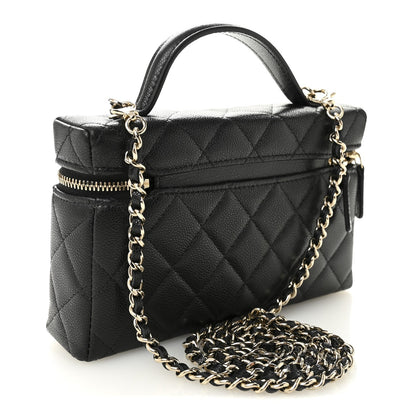 Caviar Quilted Top Handle Slim Vanity With Chain Black