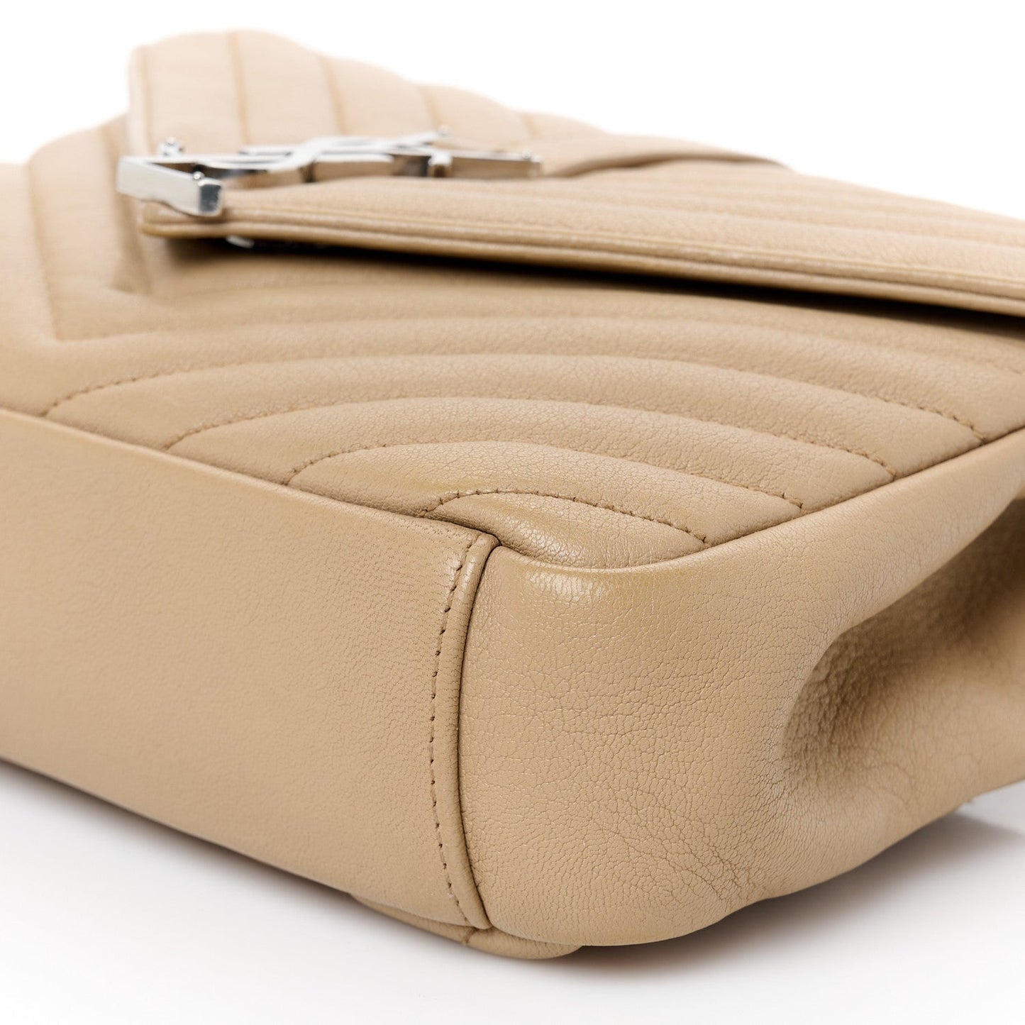 Sheepskin Matelasse Chevron Monogram Medium College Bag Dark Beige