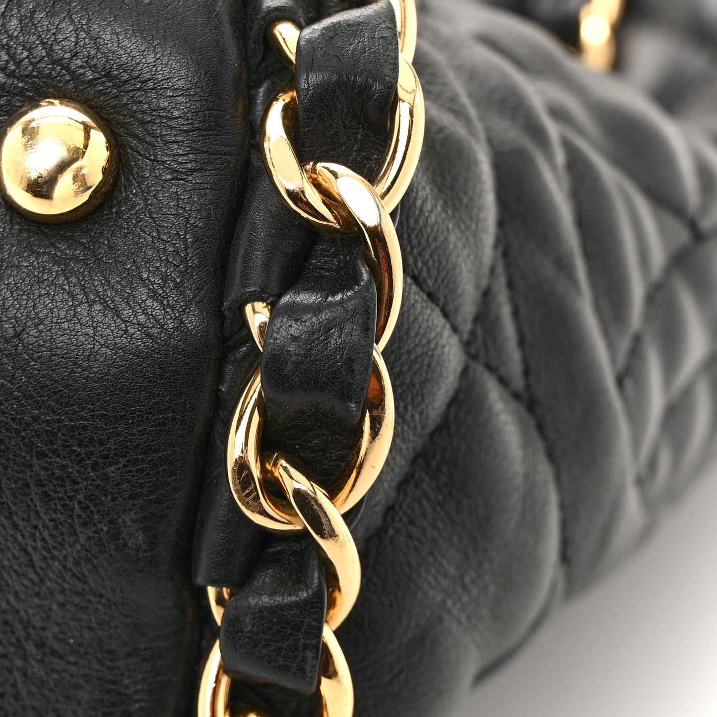 Calfskin Quilted Large Chain Me Hobo Black