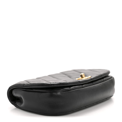 Calfskin Quilted Coco Mail Clutch With Chain Black