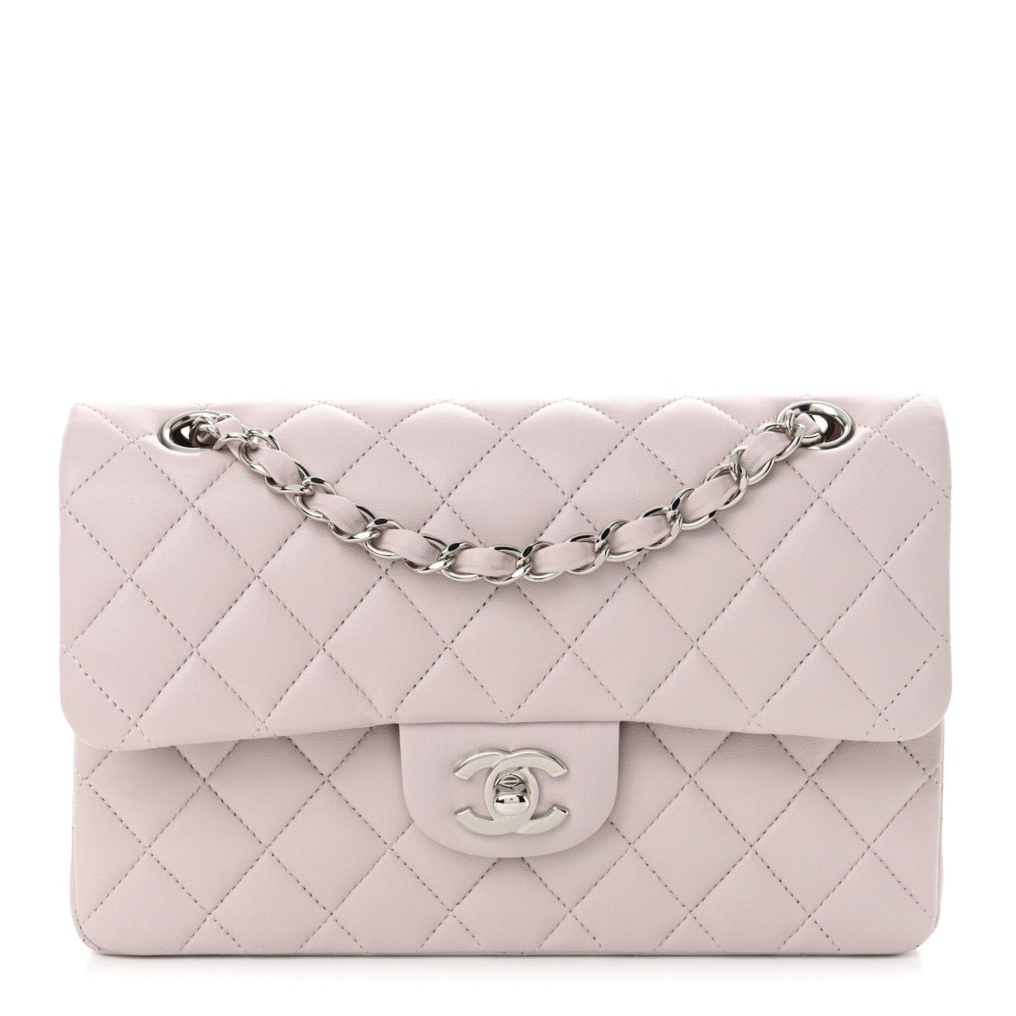 Lambskin Quilted Small Double Flap Light Purple