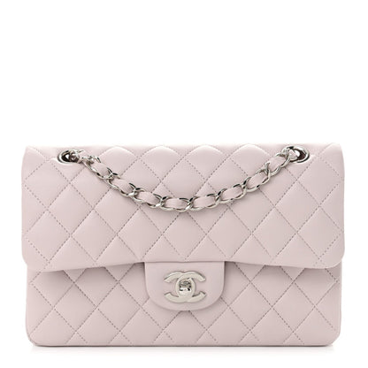 Lambskin Quilted Small Double Flap Light Purple
