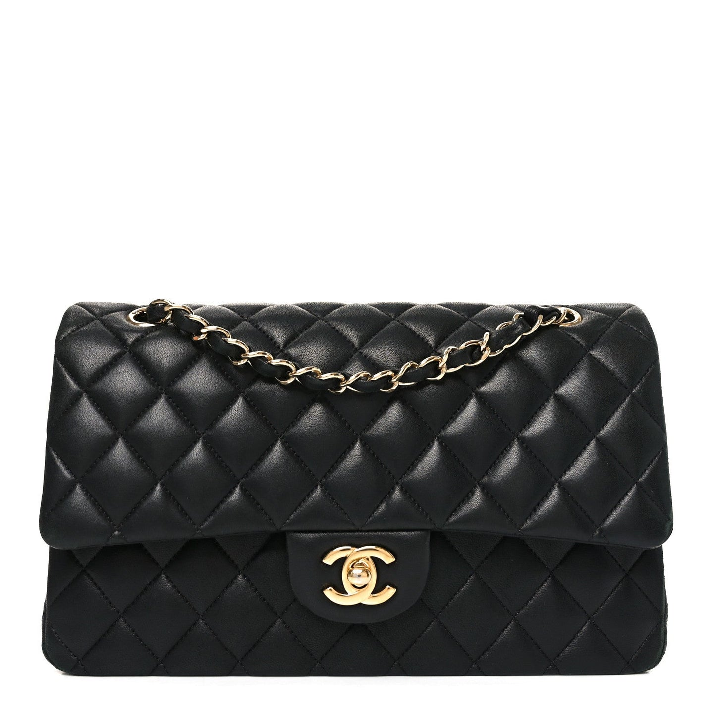 Lambskin Quilted Medium Double Flap Black