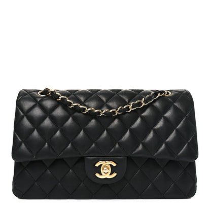 Lambskin Quilted Medium Double Flap Black