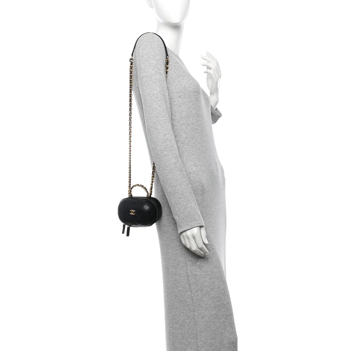 Lambskin Quilted CC Bubble Vanity Case With Chain Black