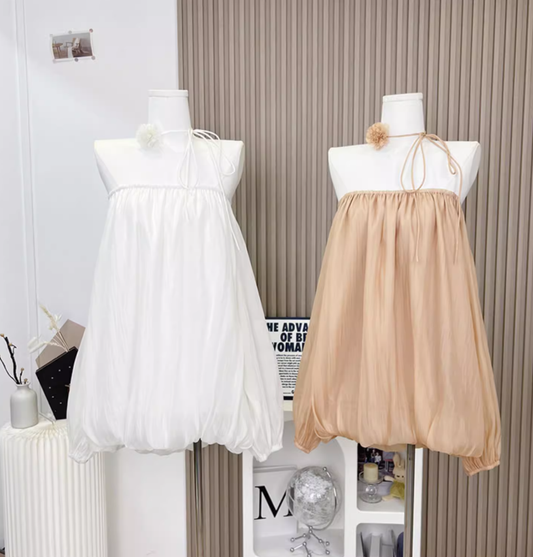 2025 Spring new shoulder pure flower bud skirt high-quality texture cover meat slimming dress R0292