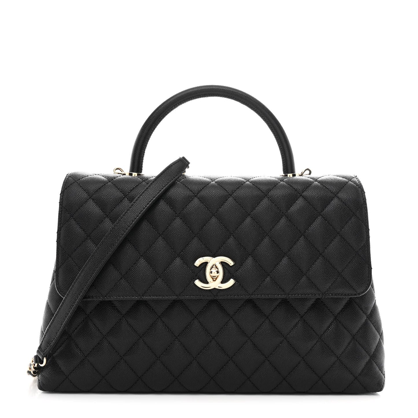 Caviar Quilted Medium Coco Handle Flap Black