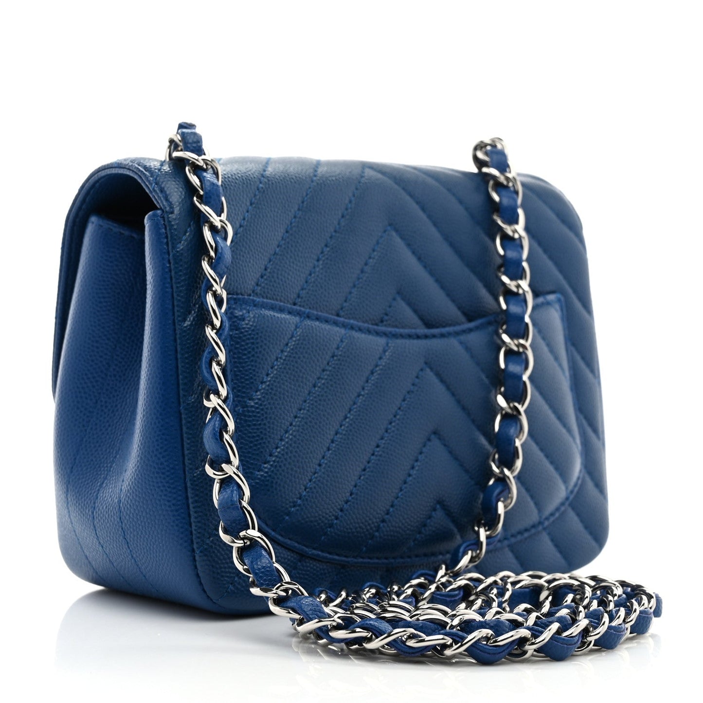 Caviar Chevron Quilted Mini Square Flap Blue