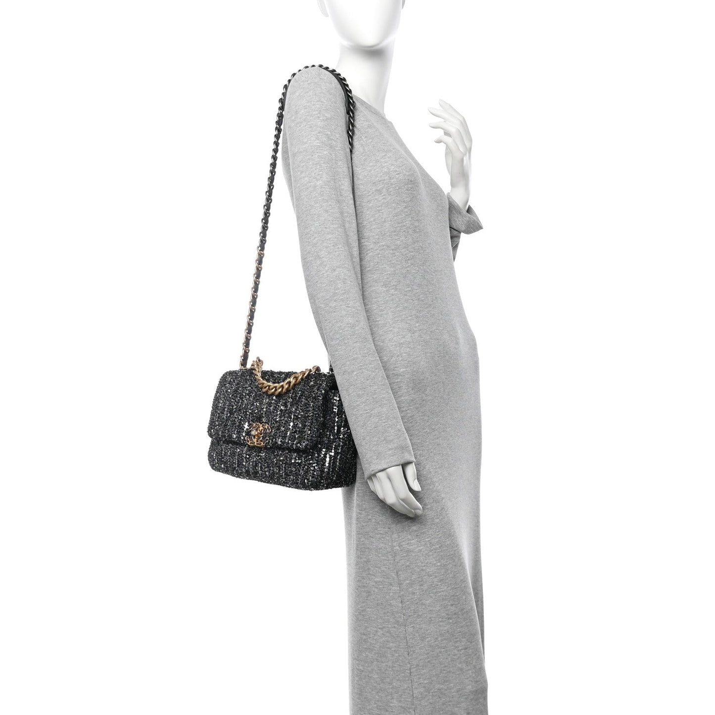 Tweed Sequin Quilted Medium Chanel 19 Flap Black Multicolor