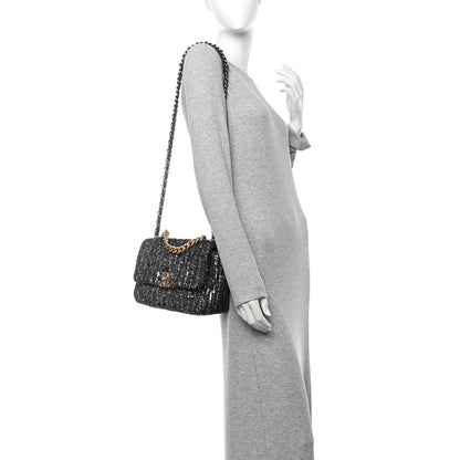 Tweed Sequin Quilted Medium Chanel 19 Flap Black Multicolor
