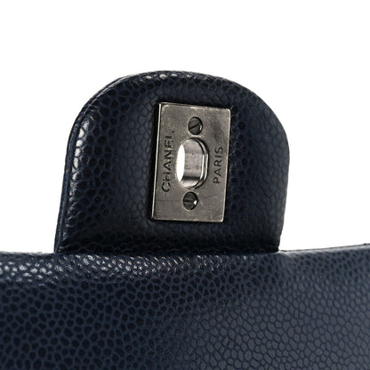 Caviar Quilted Medium Double Flap Navy