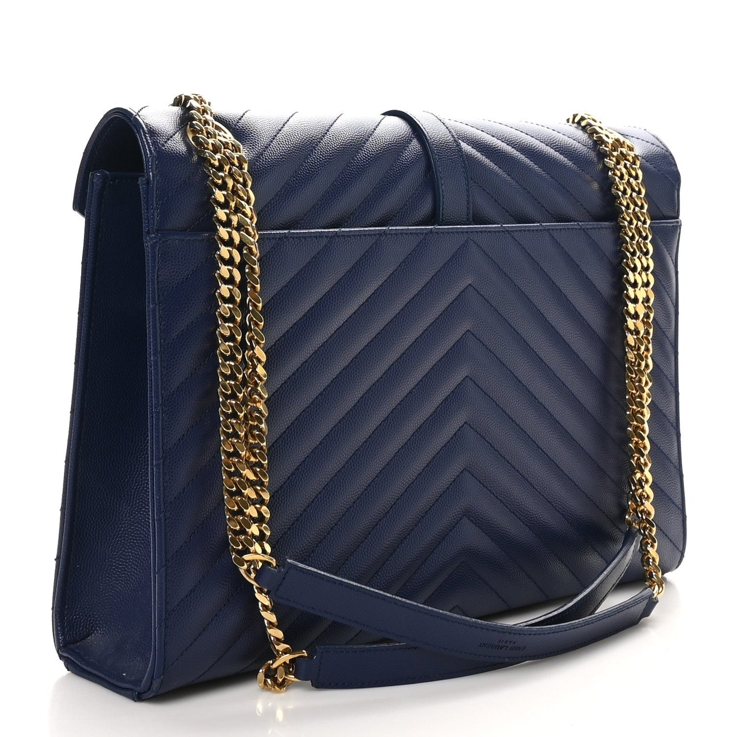 Grain De Poudre Matelasse Chevron Large Monogram Satchel Navy Blue