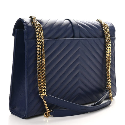 Grain De Poudre Matelasse Chevron Large Monogram Satchel Navy Blue