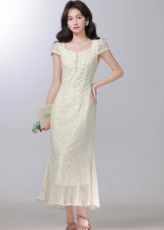 2025 new style gentle style floral dress female waist long skirt R1968