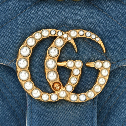 Denim Matelasse Mini Pearly GG Marmont Shoulder Bag Blue