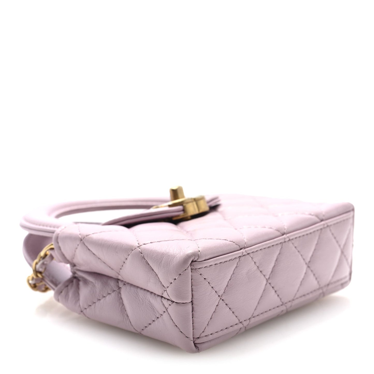 Shiny Aged Calfskin Quilted Mini Nano Kelly Shopper Light Pink