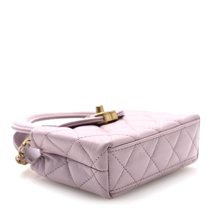 Shiny Aged Calfskin Quilted Mini Nano Kelly Shopper Light Pink