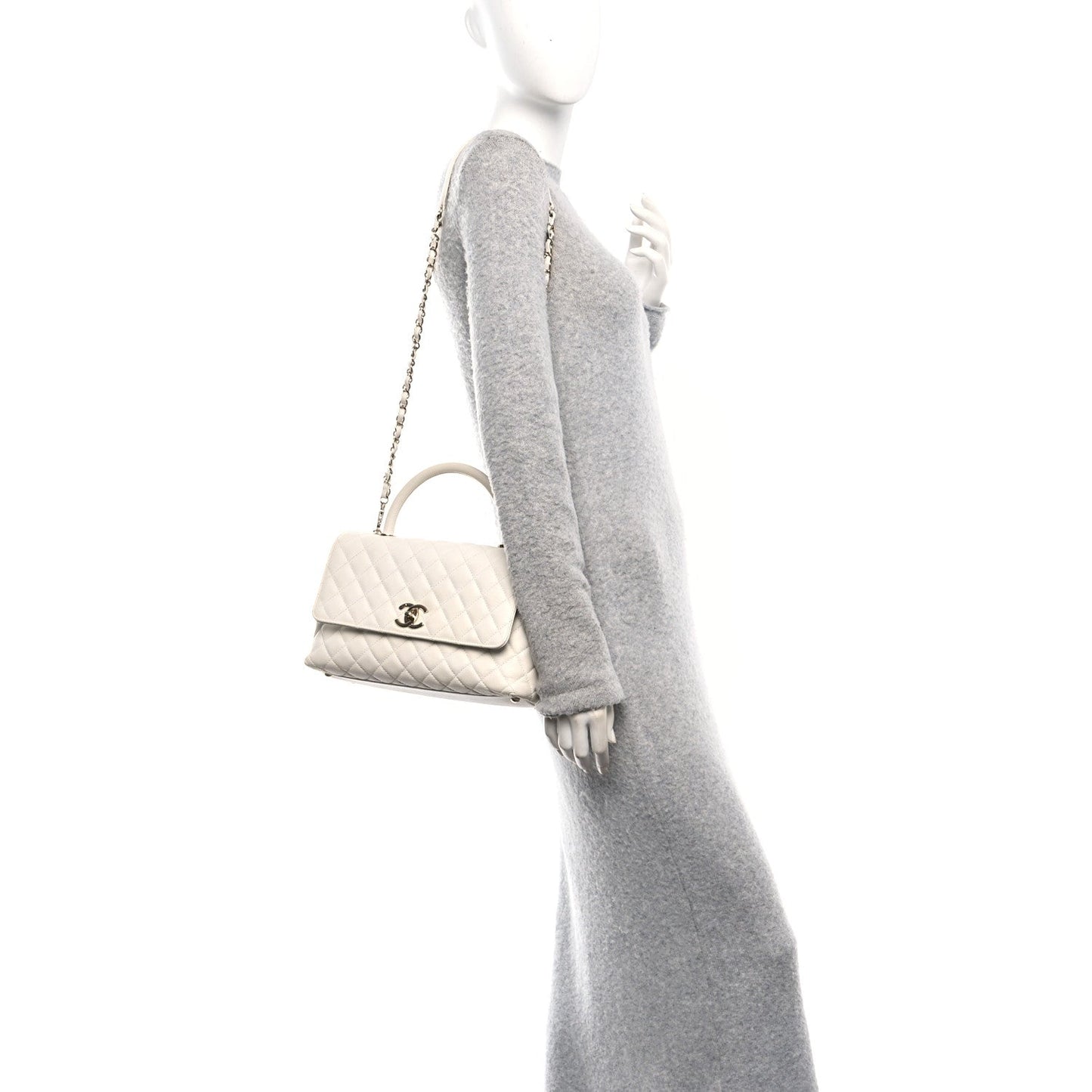 Caviar Quilted Small Coco Handle Flap White