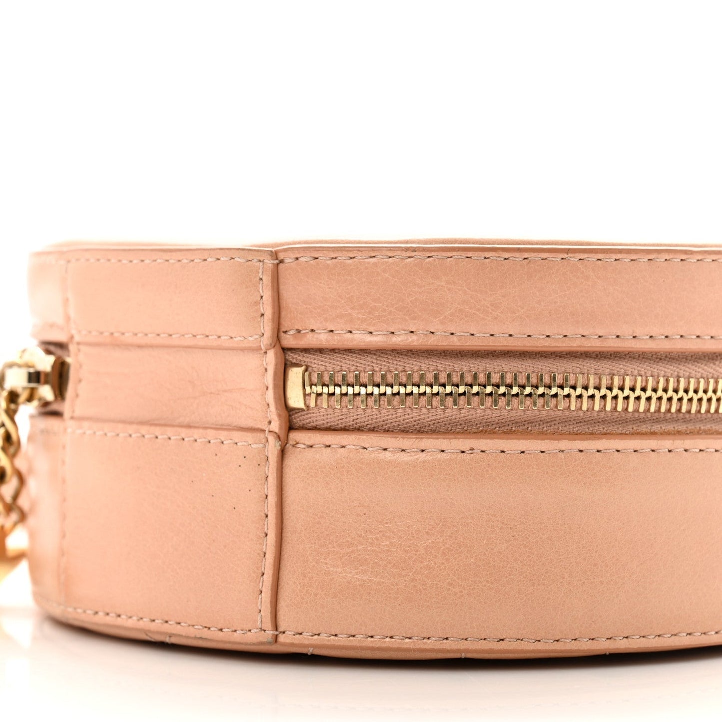 Glazed Calfskin Round As Earth Evening Bag Beige