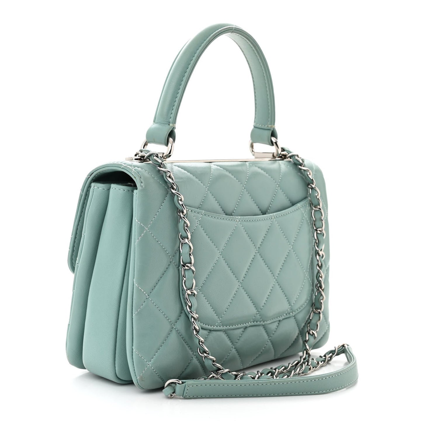 Lambskin Quilted Small Trendy CC Flap Dual Handle Bag Light Blue