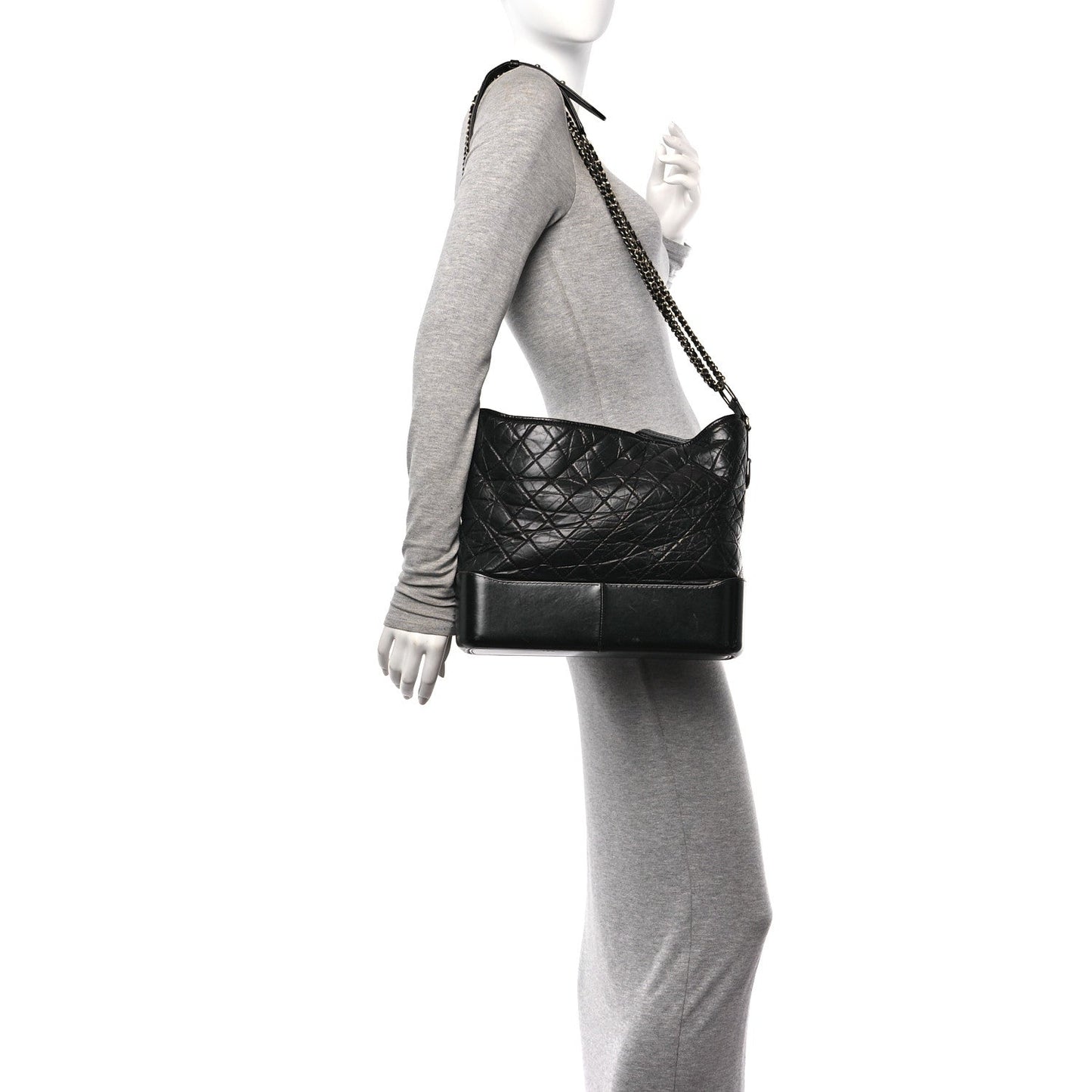 Aged Calfskin Quilted Large Gabrielle Hobo  Black