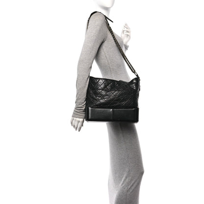 Aged Calfskin Quilted Large Gabrielle Hobo  Black