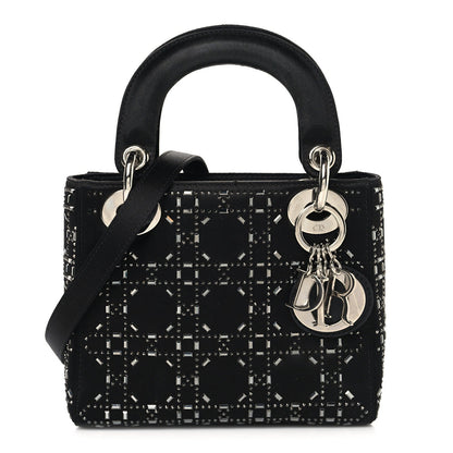 Satin Crystal Cannage Mini Lady Dior Black