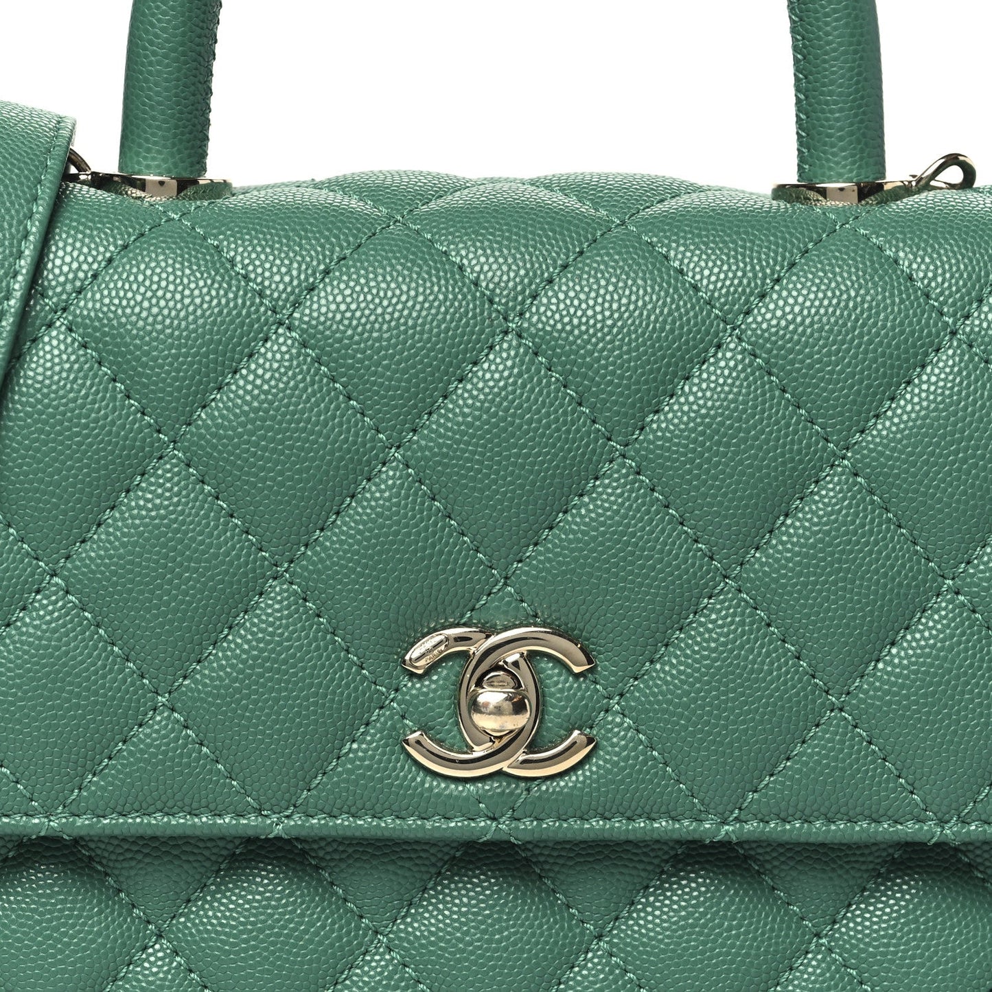 Caviar Quilted Mini Coco Handle Flap Green