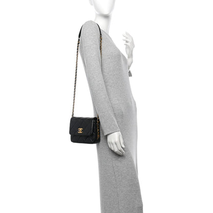 Lambskin Quilted Mini Side Note Flap Black