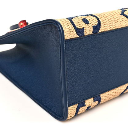 Raffia Calfskin Monogram Giant Onthego MM Blue