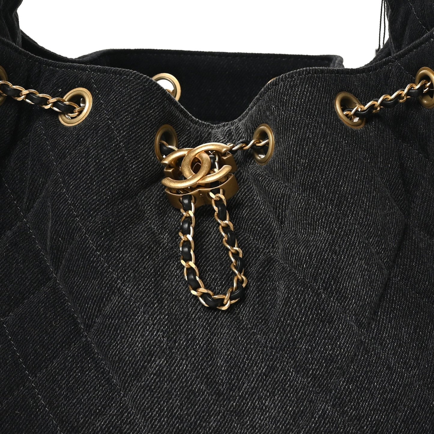 Washed Denim Quilted Small Chanel 25 Handbag Black