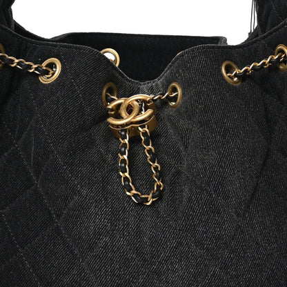 Washed Denim Quilted Small Chanel 25 Handbag Black