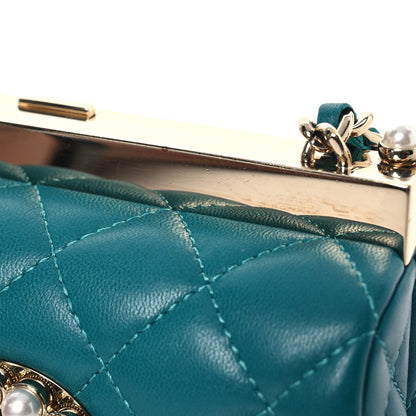 Lambskin Quilted Pearl CC Vanity Case Turquoise