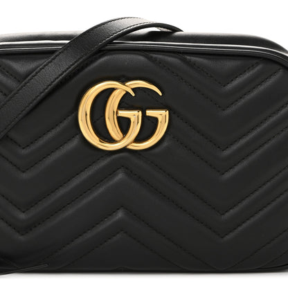 Calfskin Matelasse Small GG Marmont Chain Shoulder Bag Black
