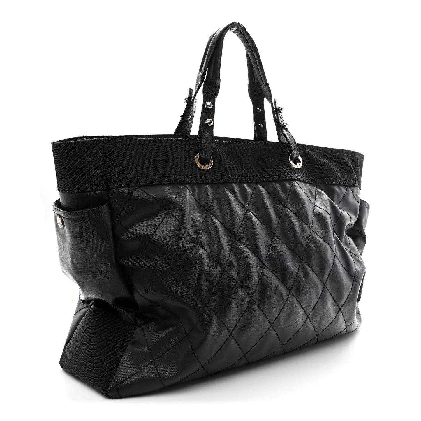 Coated Canvas Stitched XL Paris Biarritz Tote Black
