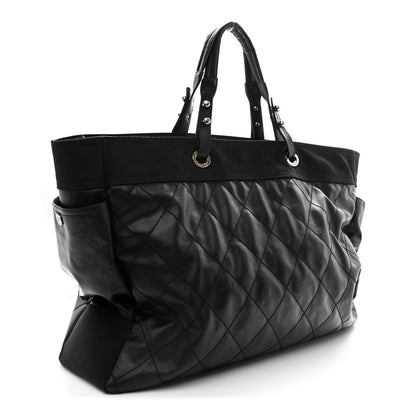 Coated Canvas Stitched XL Paris Biarritz Tote Black