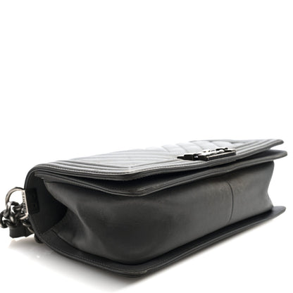 Lambskin Chevron Quilted Medium Boy Flap Grey