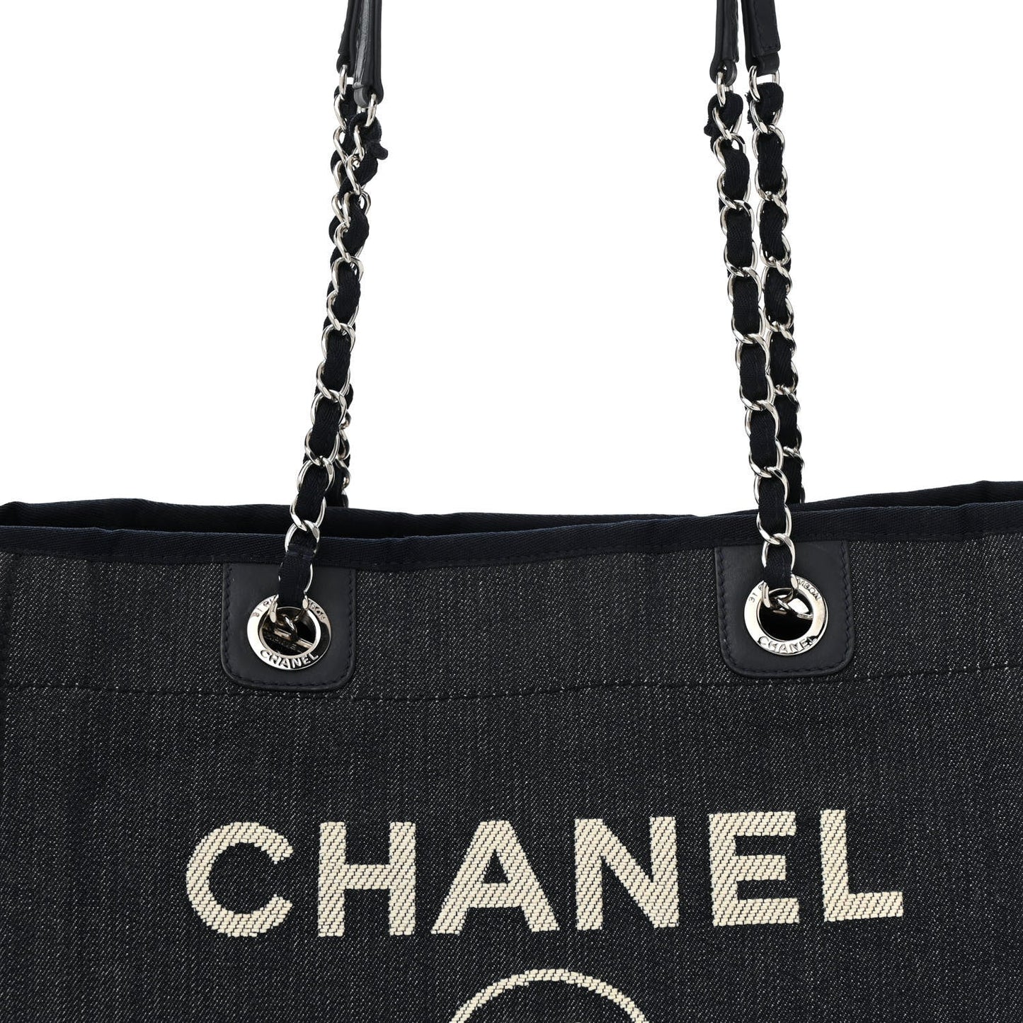 Denim Small Deauville Tote Dark Blue White