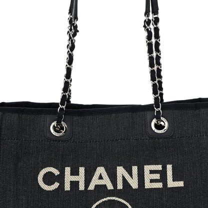 Denim Small Deauville Tote Dark Blue White