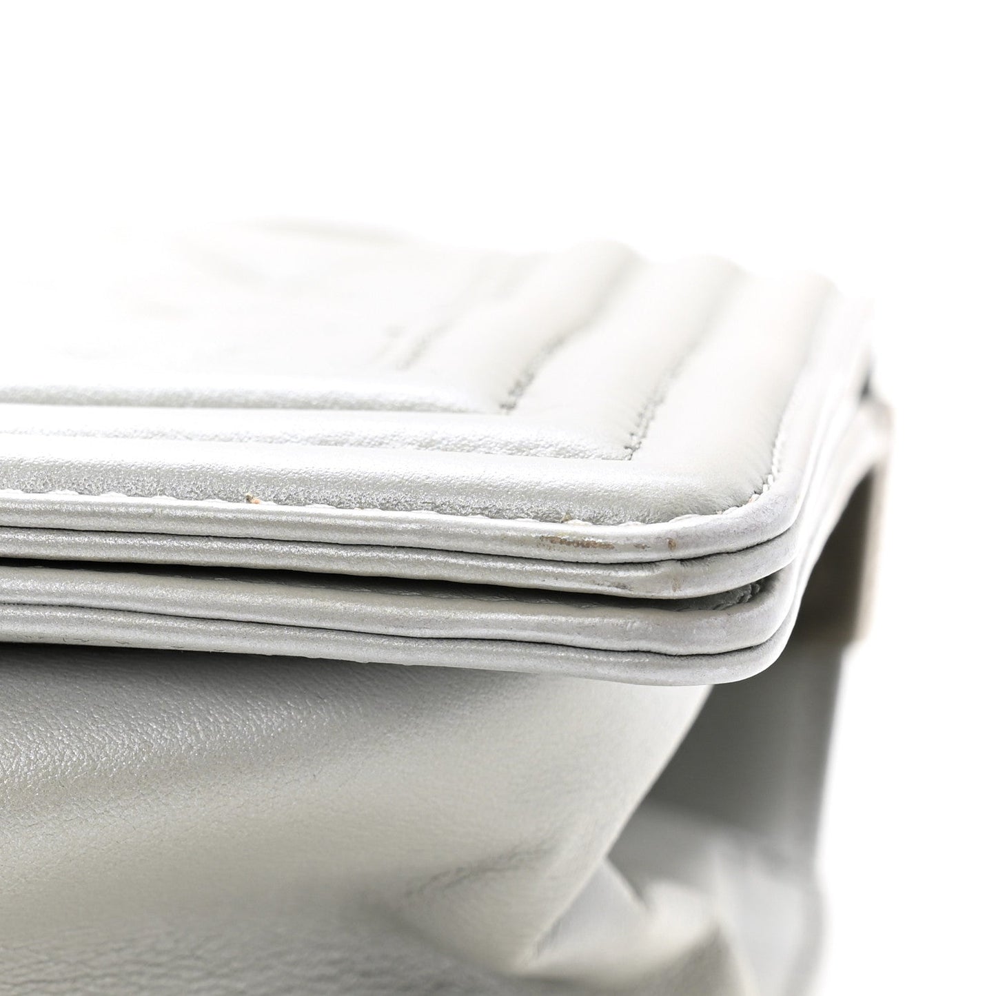 Metallic Lambskin Quilted Medium Boy Flap Silver