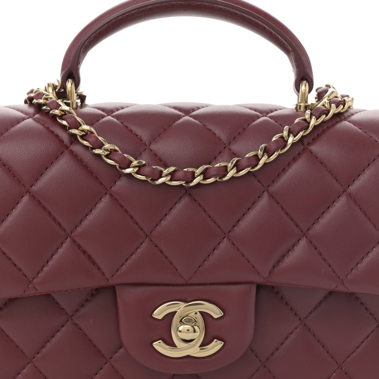 Lambskin Quilted Mini Top Handle Rectangular Flap Burgundy