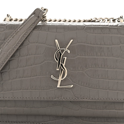 Calfskin Crocodile Embossed Monogram Sunset Chain Wallet Fog